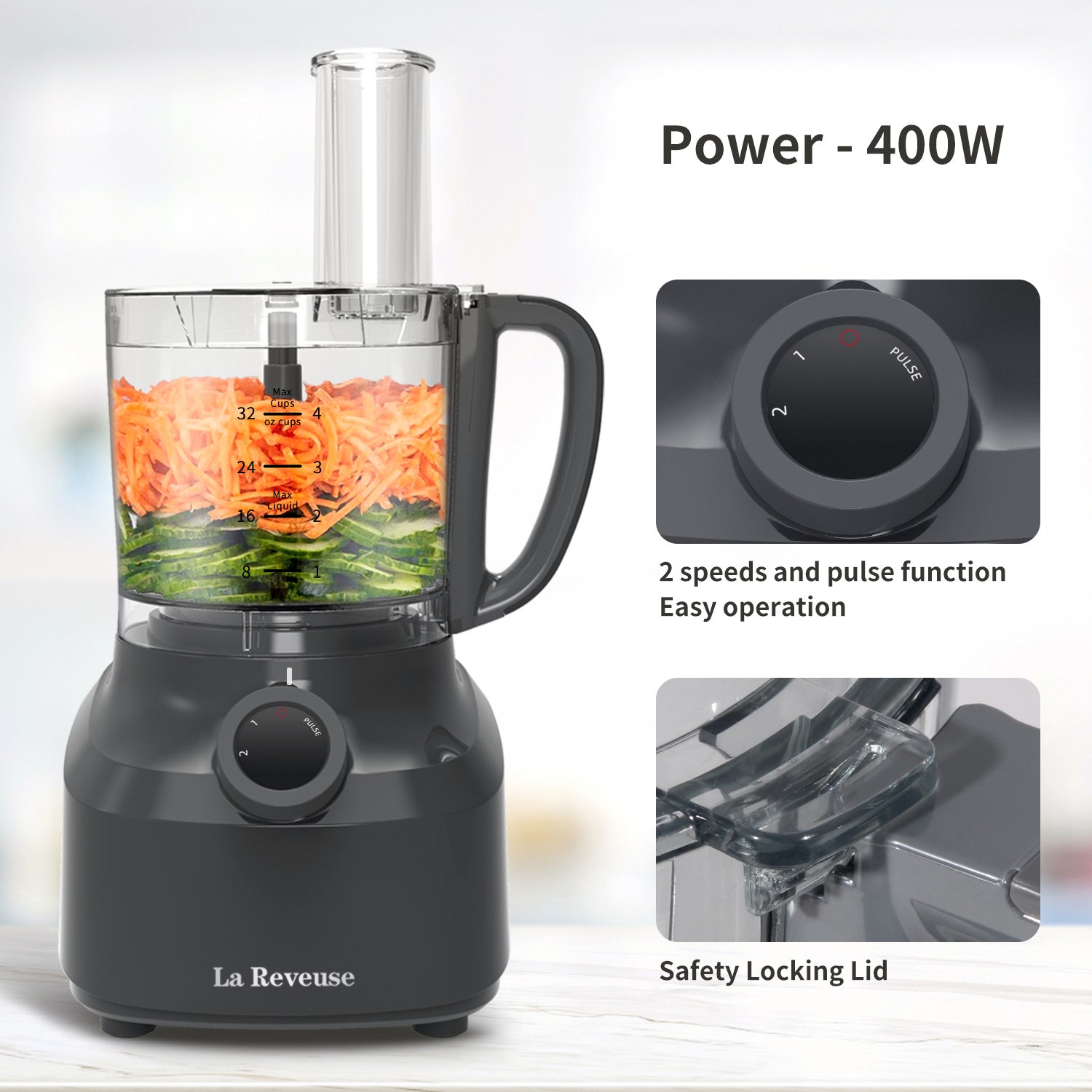 La Reveuse 4-Cup Food Processor — 400W, Slicing & Shredding | Food Chopper