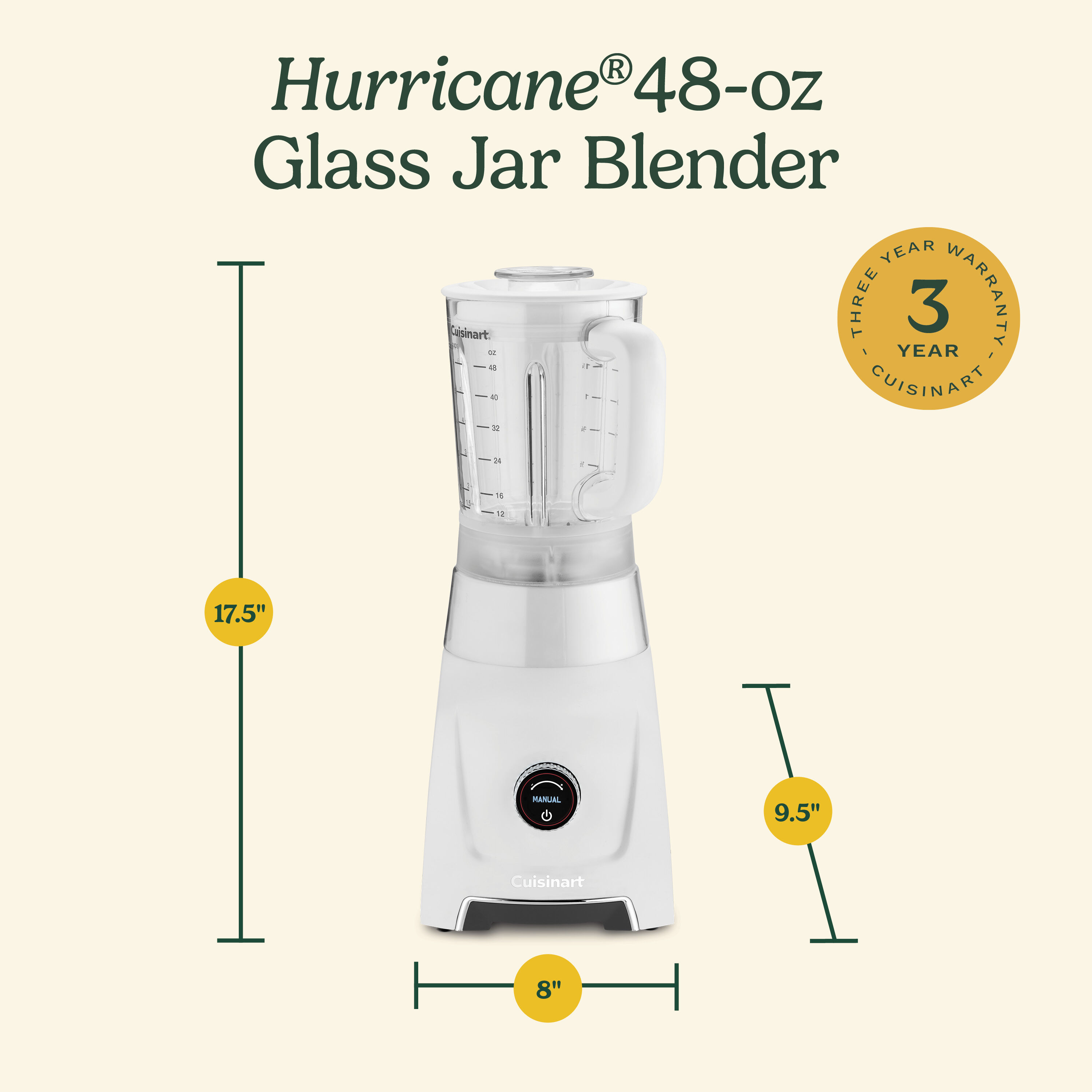 Cuisinart Hurricane® 48 oz Glass Jar Blender — Stainless Steel Blade
