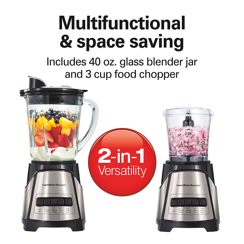 Hamilton Beach 700W 2-in-1 Blender & Food Chopper — 40oz Glass Jar, 3-Year Warranty