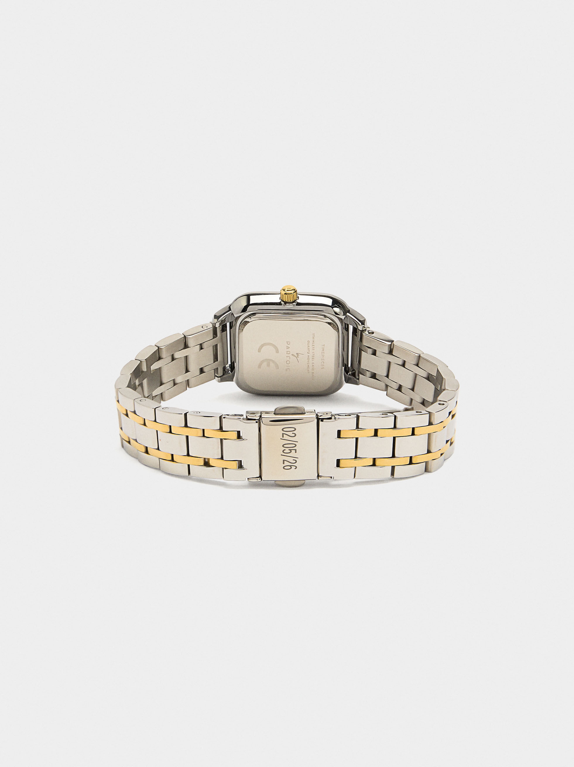 Reloj cuadrado bicolor pulsera de acero