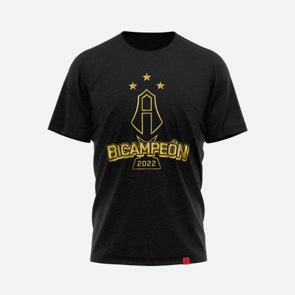 PLAYERA ATLAS FC BICAMPEÓN EN COLOR NEGRO CON DORADO