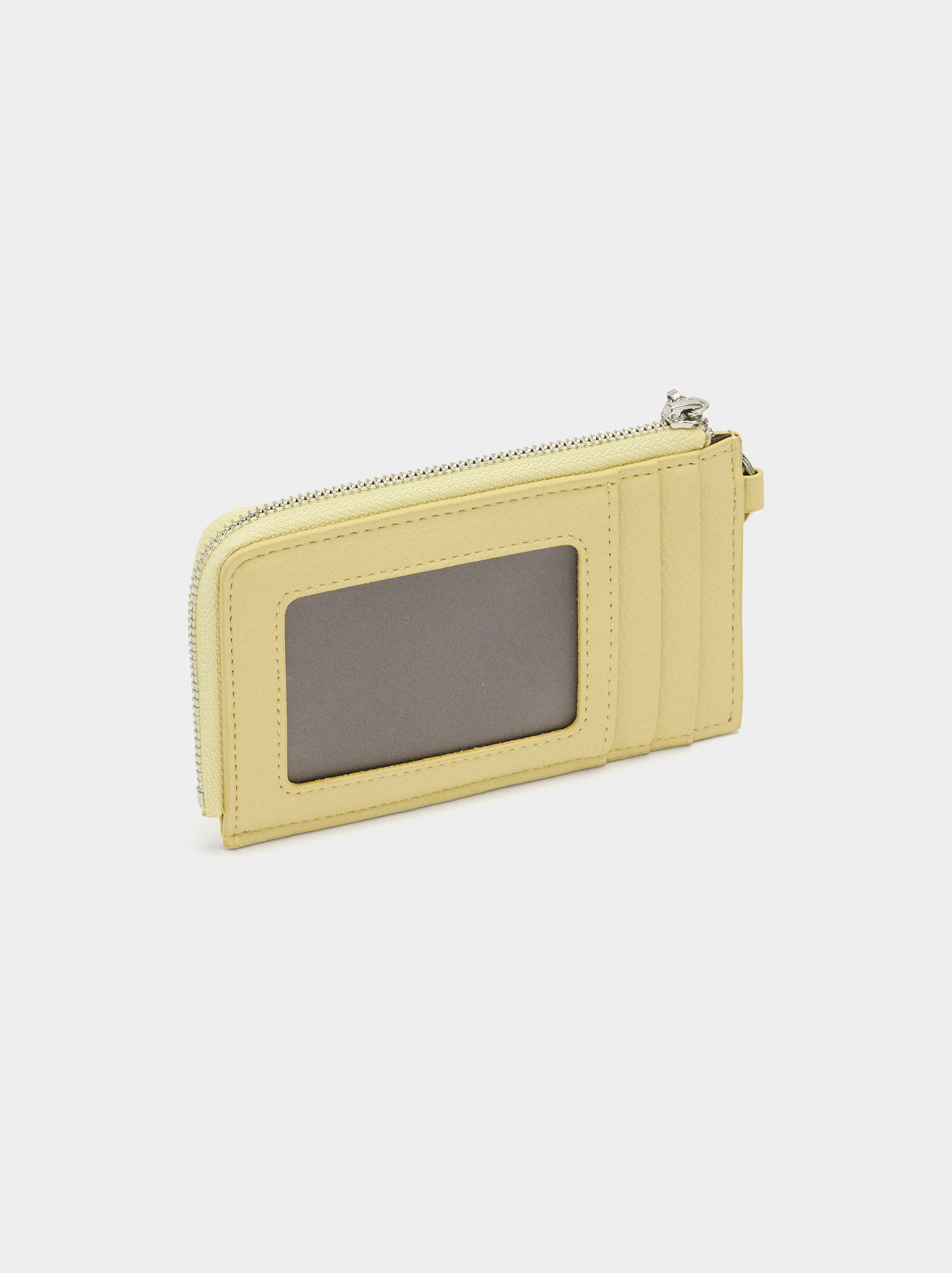 Porta tarjetas con textura y cordón