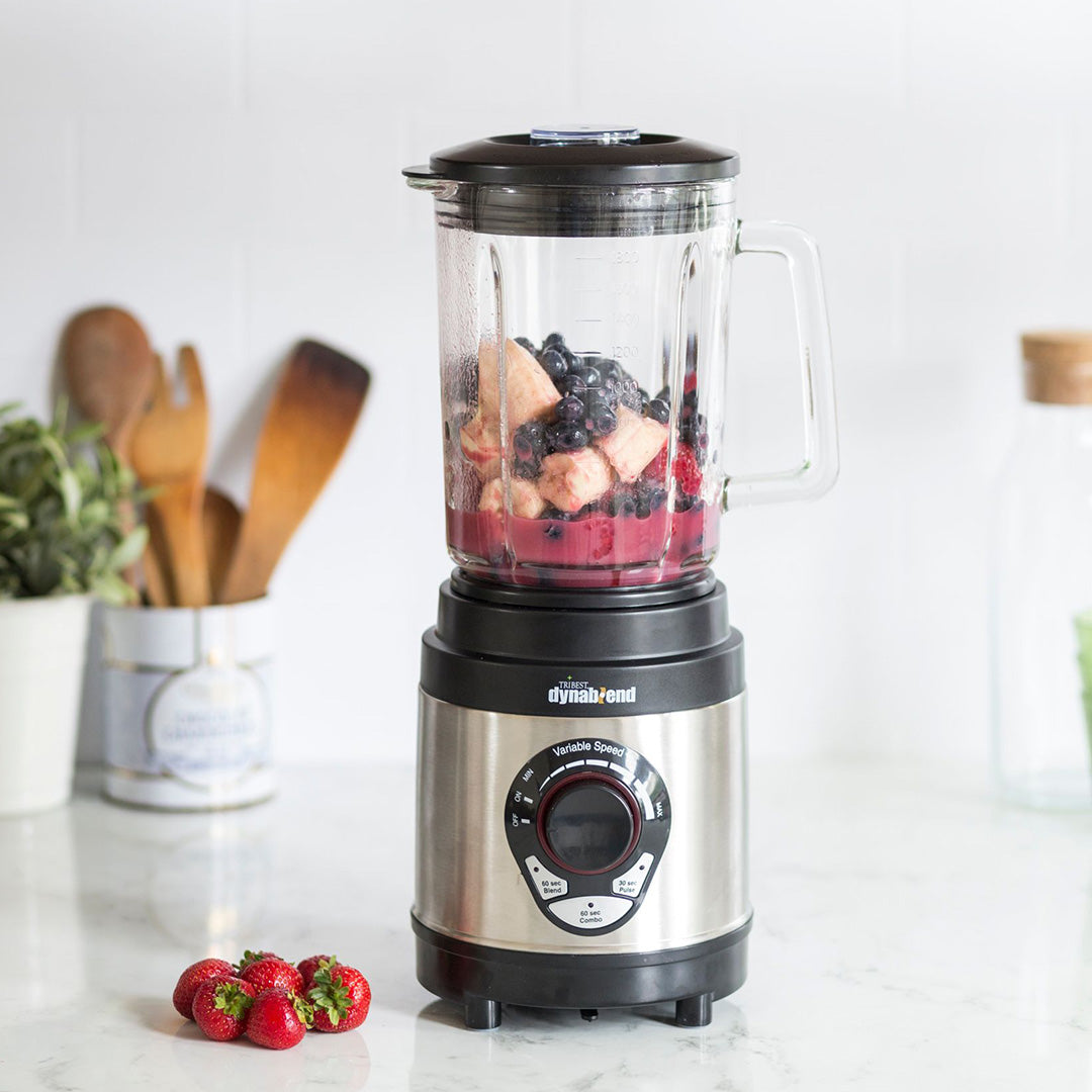 Dynablend® Clean Glass Blender — Stainless Steel Clutch | Food-Grade Glass
