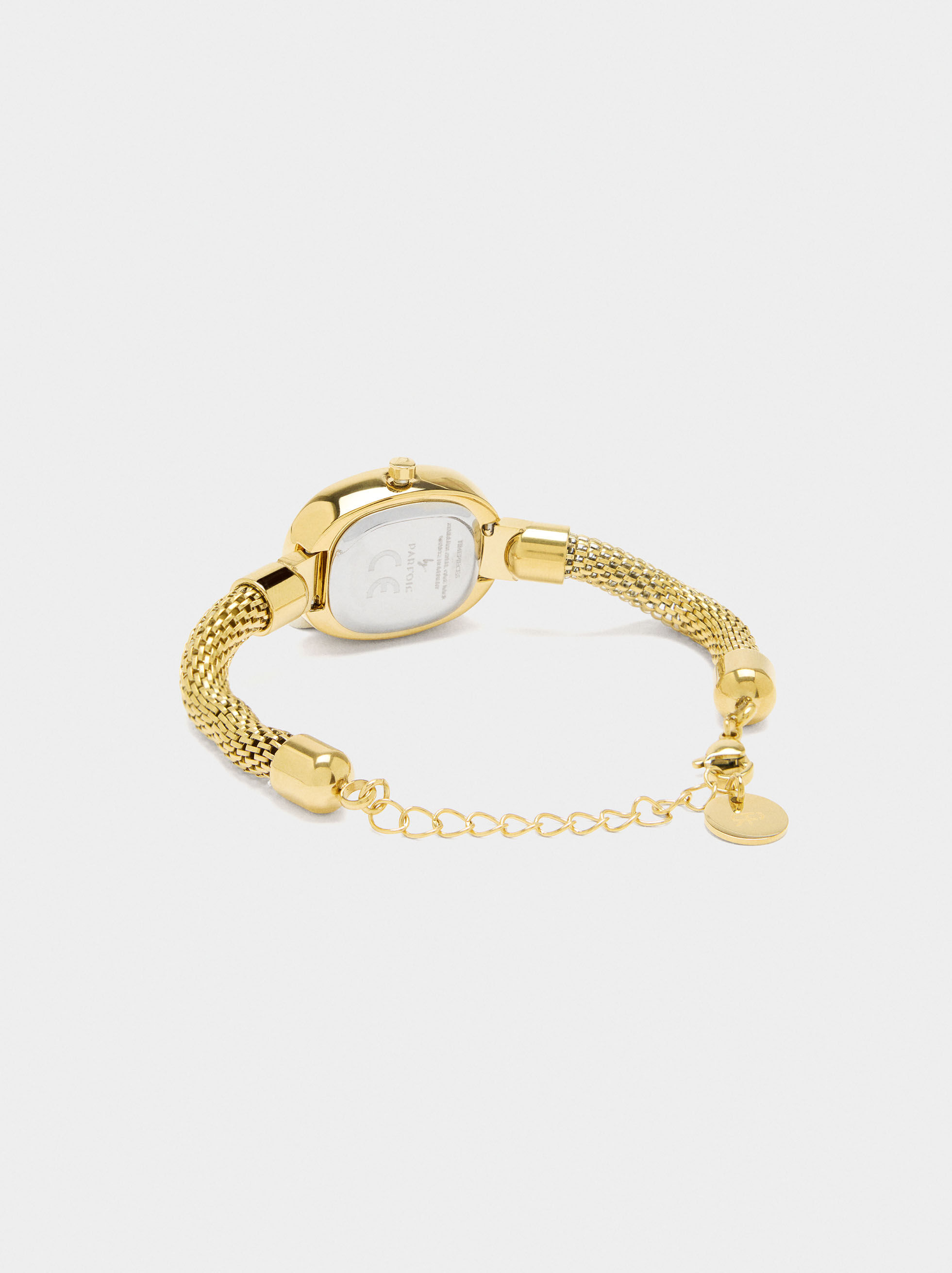 Reloj con pulsera tubular de malla de acero inoxidable