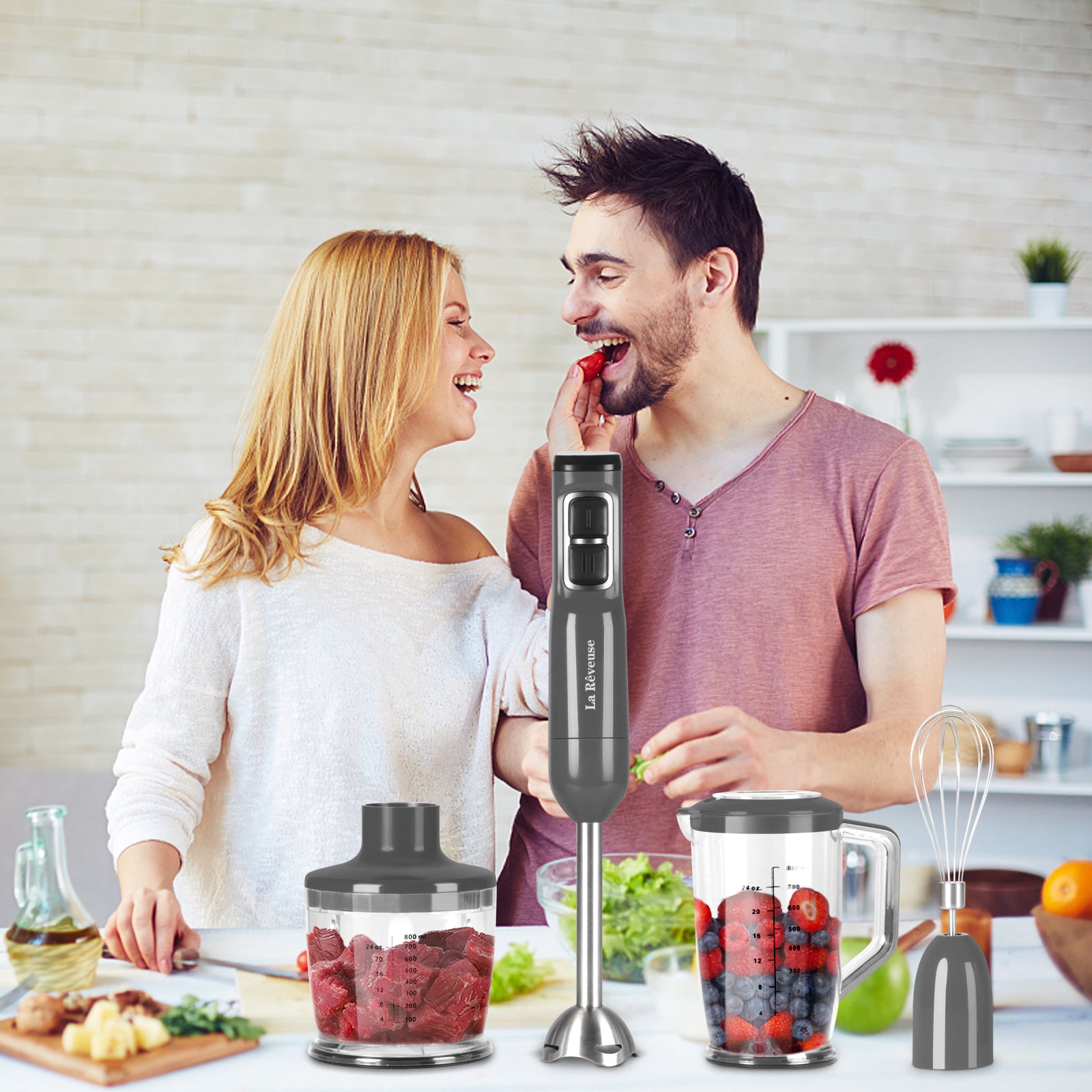 La Reveuse Immersion Hand Blender — 3-in-1 with Whisk, Beaker, and Chopper | 300W, 2-Speed