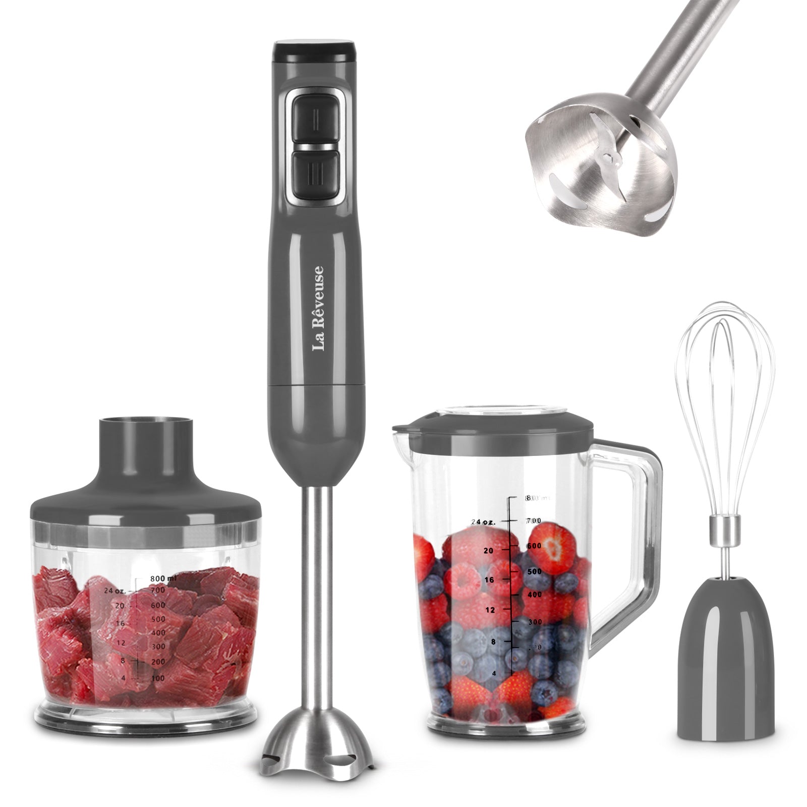 La Reveuse Immersion Hand Blender — 3-in-1 with Whisk, Beaker, and Chopper | 300W, 2-Speed