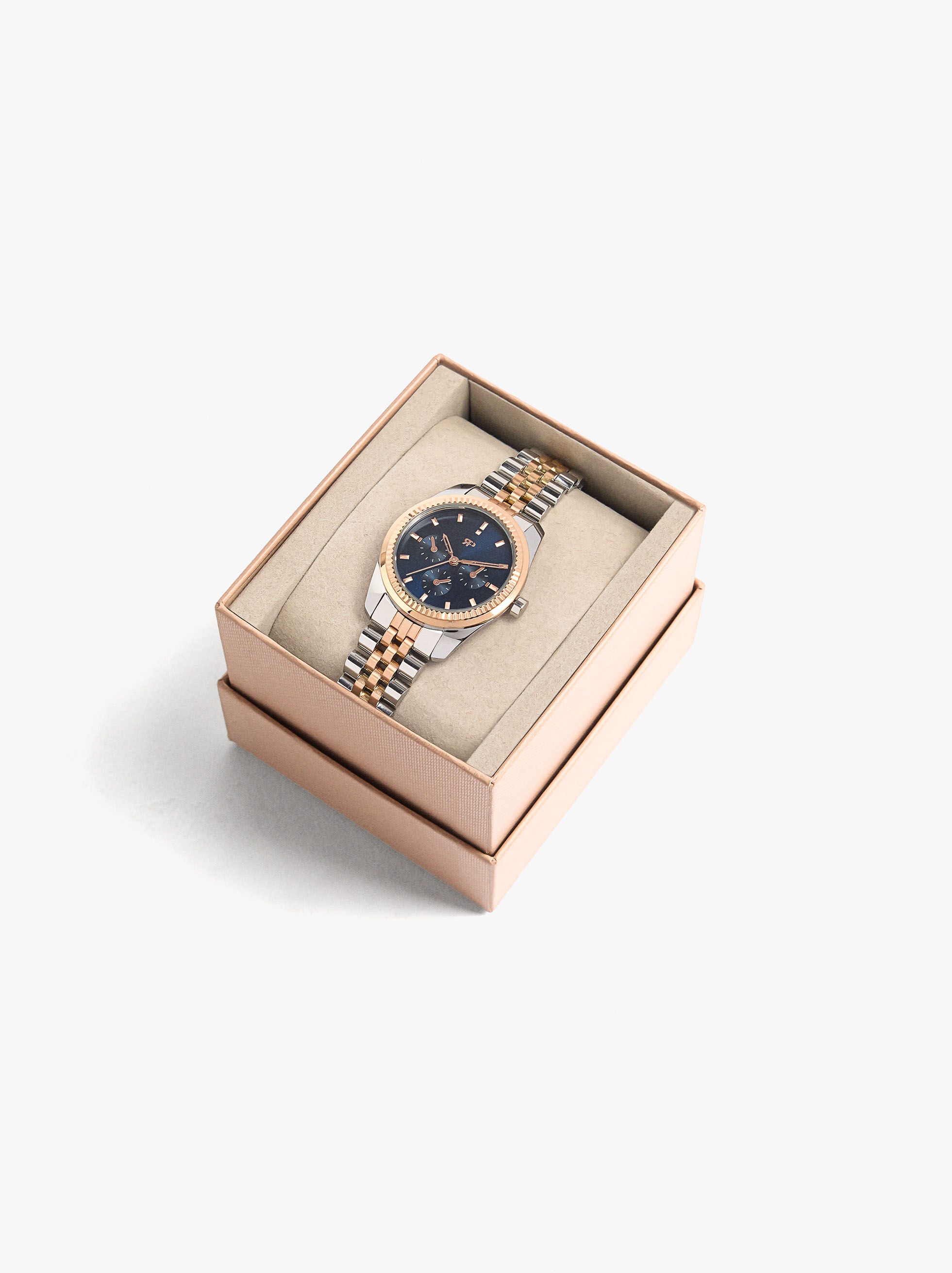 Reloj bicolor con pulsera de acero inoxidable