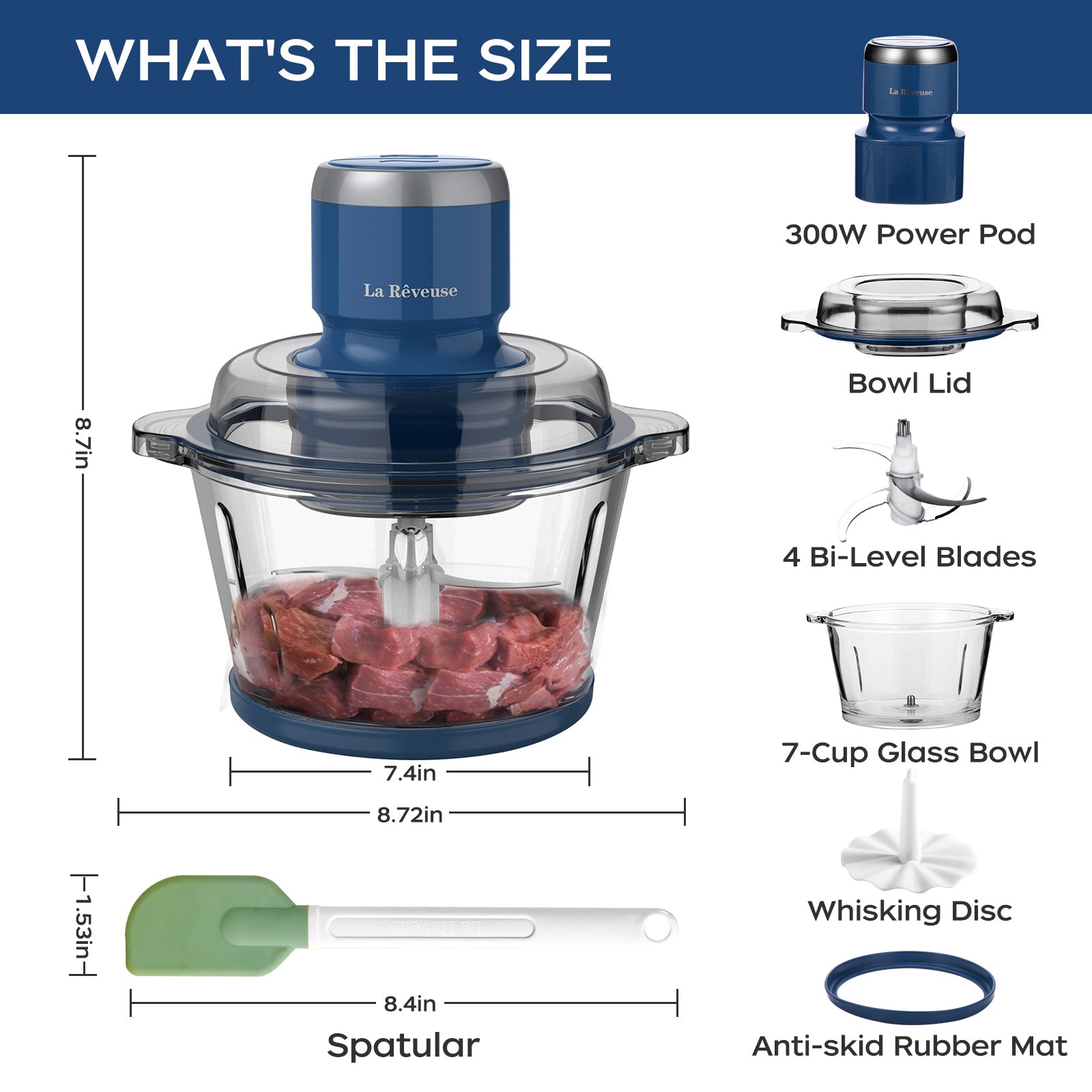 La Reveuse 7-Cup Electric Food Processor — 300W, Glass Bowl