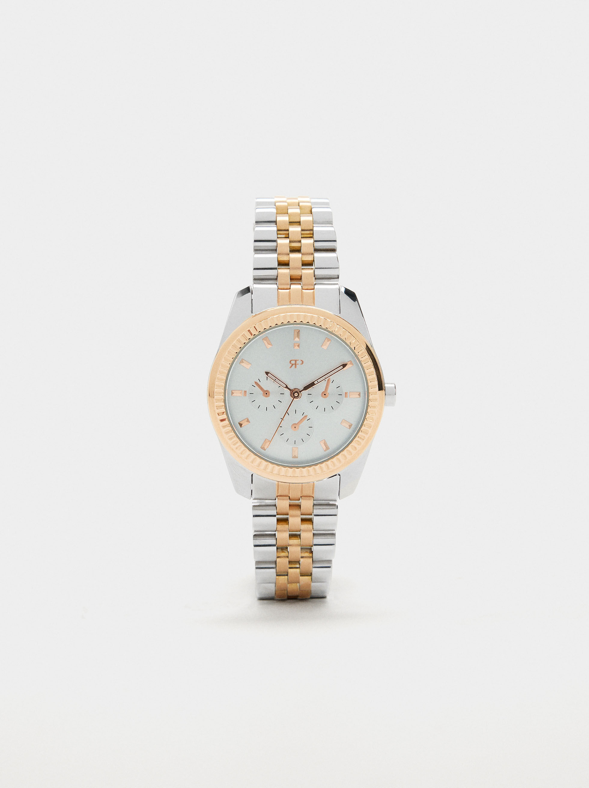 Reloj redondo bicolor con pulsera de acero