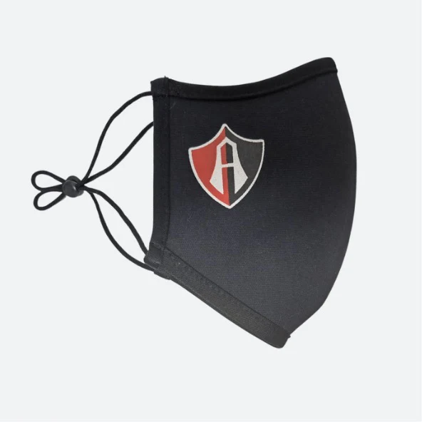 CUBREBOCAS EN COLOR NEGRO ESCUDO ATLAS FC