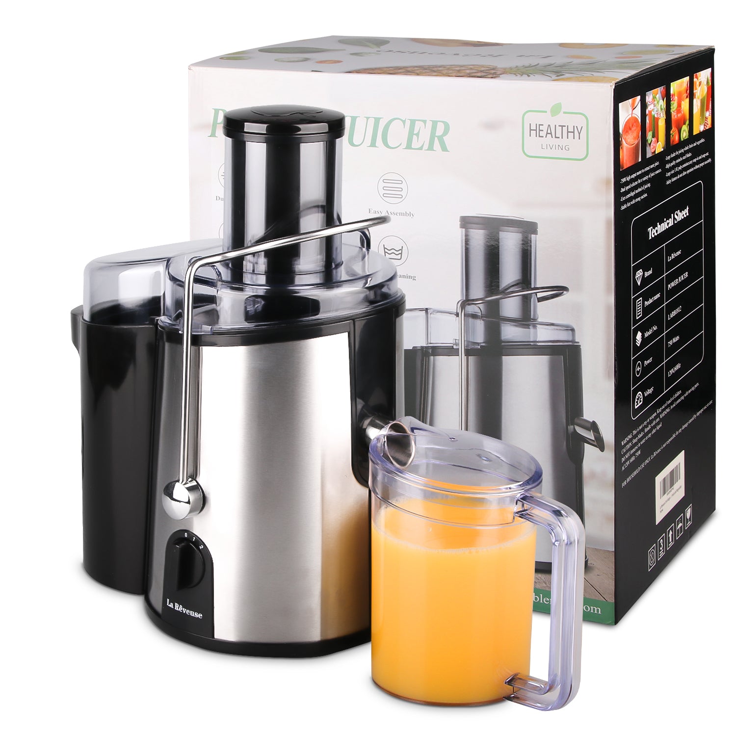 HOMEMAX Centrifugal Juicer — 750W, 3-Inch Wide Mouth