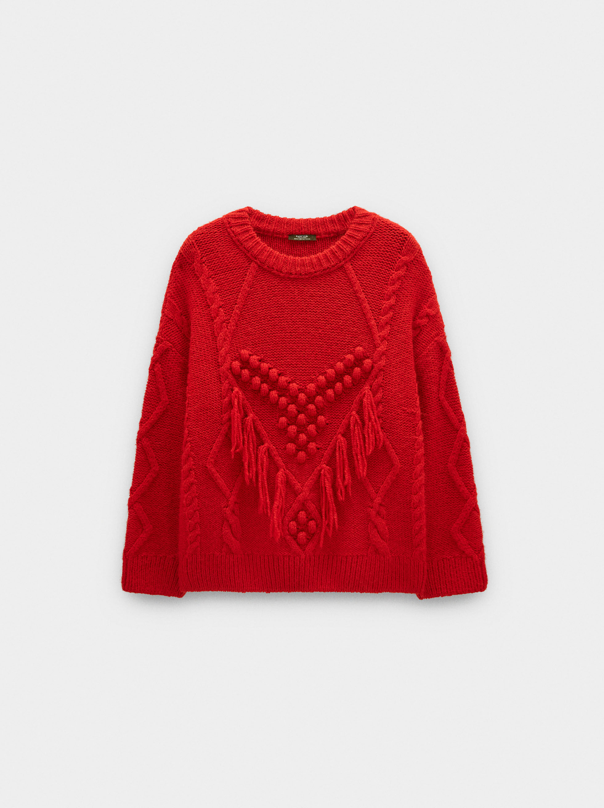 Camisola de malha con flecos y relieve