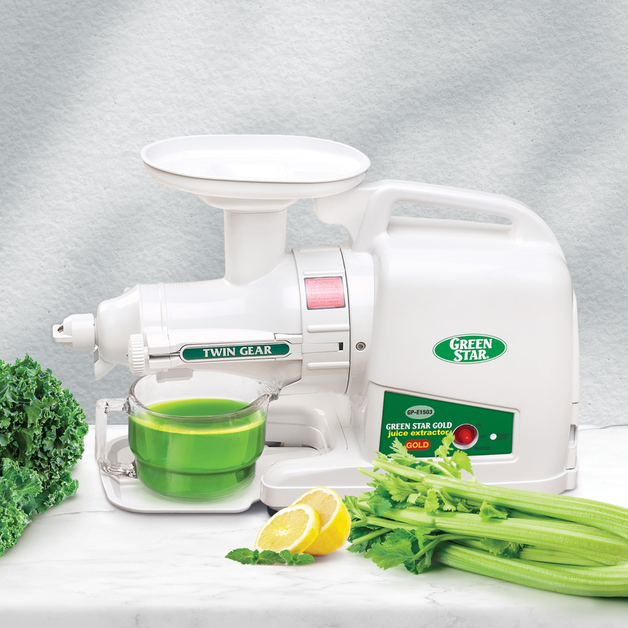 Greenstar® Gold HD Twin Gear Slow Juicer — Complete with Breadstick & Pasta Kit