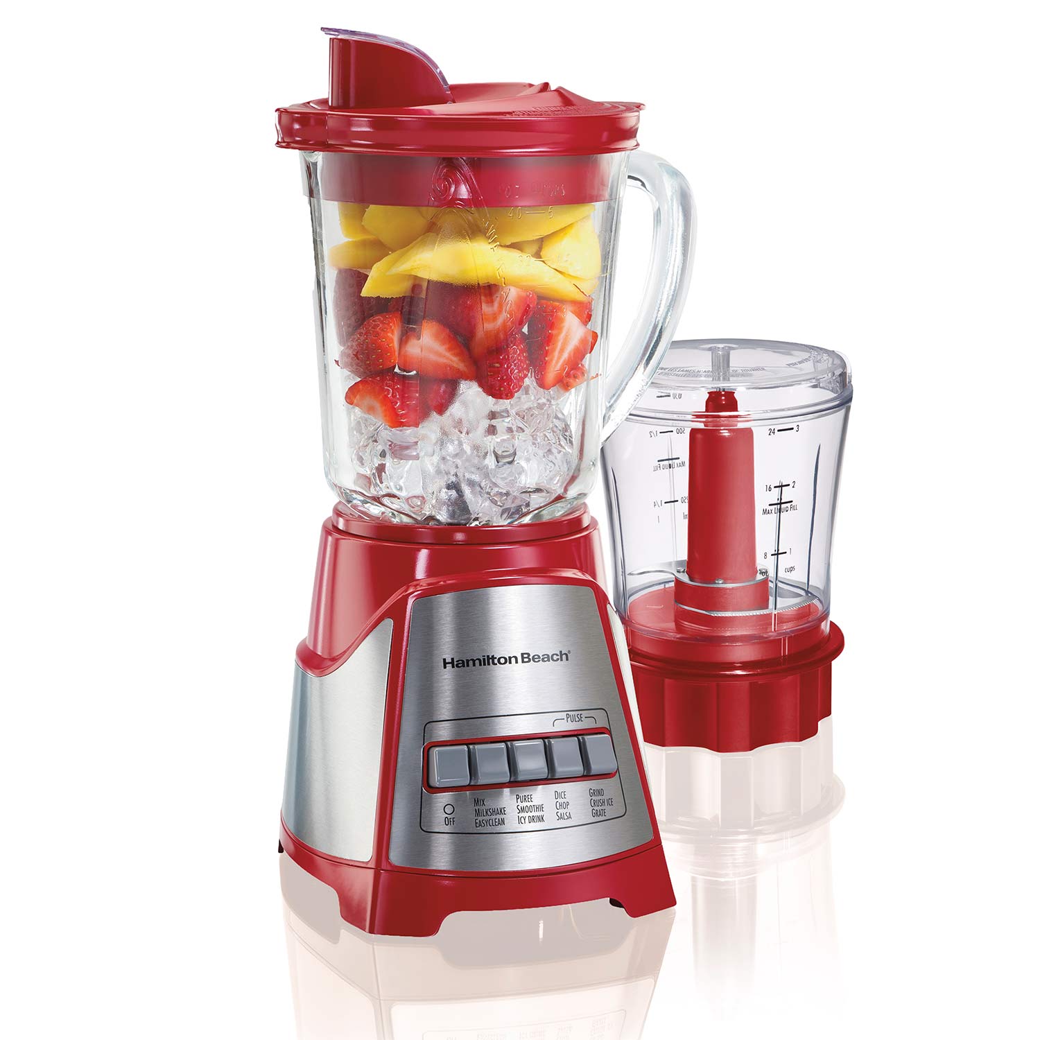 Hamilton Beach 700W 12 Function Blender & Chopper — 40oz Glass Jar, Red