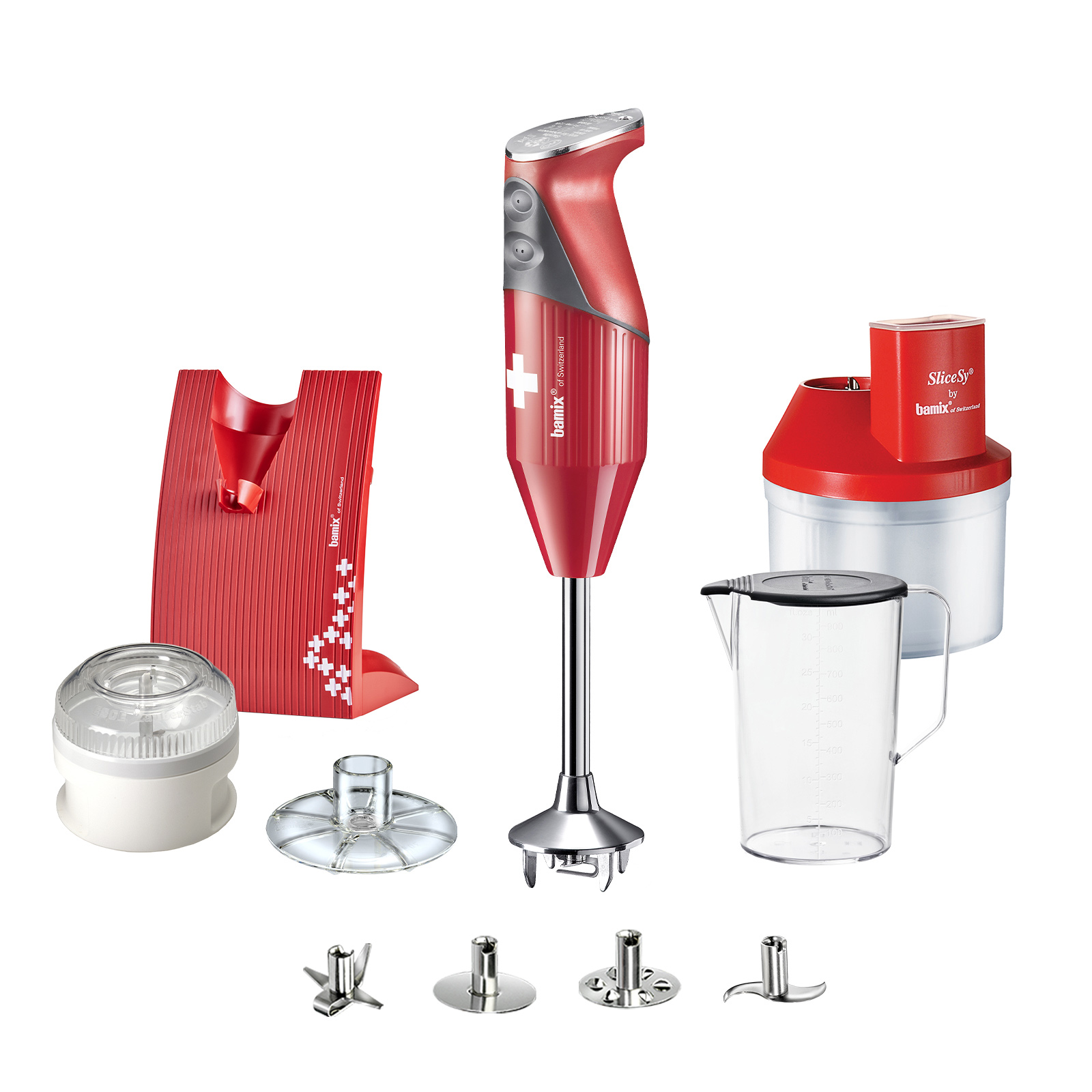 Bamix Superbox 200W Hand Blender — Red, Multiple Blades