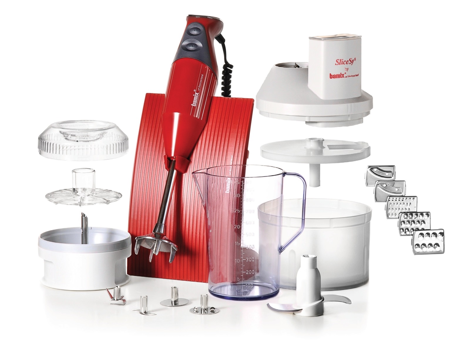 Bamix Superbox 200W Hand Blender — Red, Multiple Blades