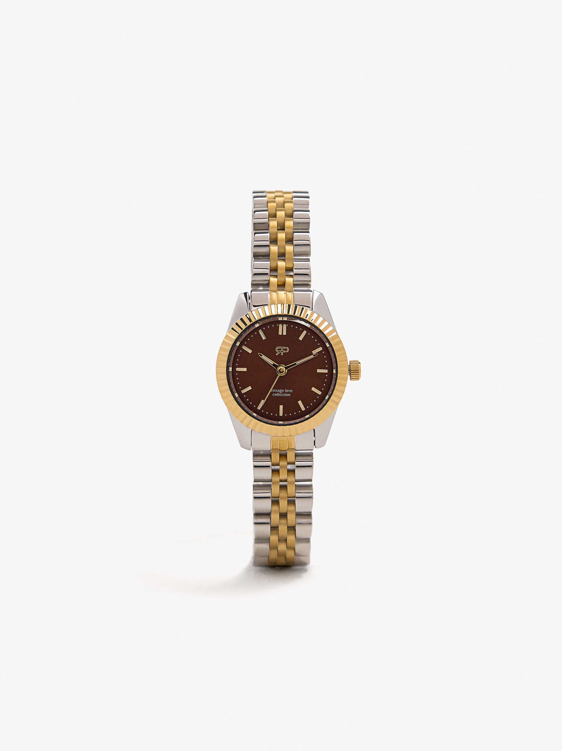 Reloj bicolor con brazalete de acero inoxidable