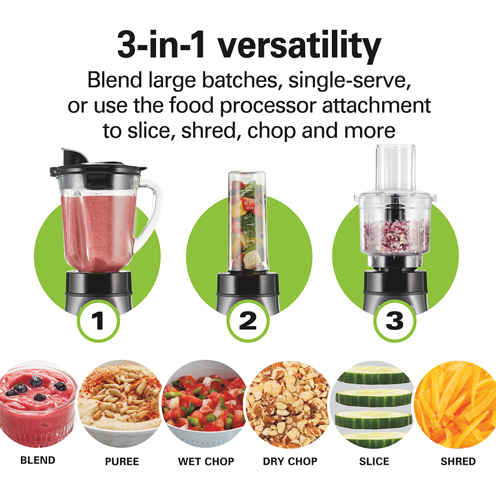 Hamilton Beach 700W 3-in-1 Blender & Food Processor — 40oz Glass Jar