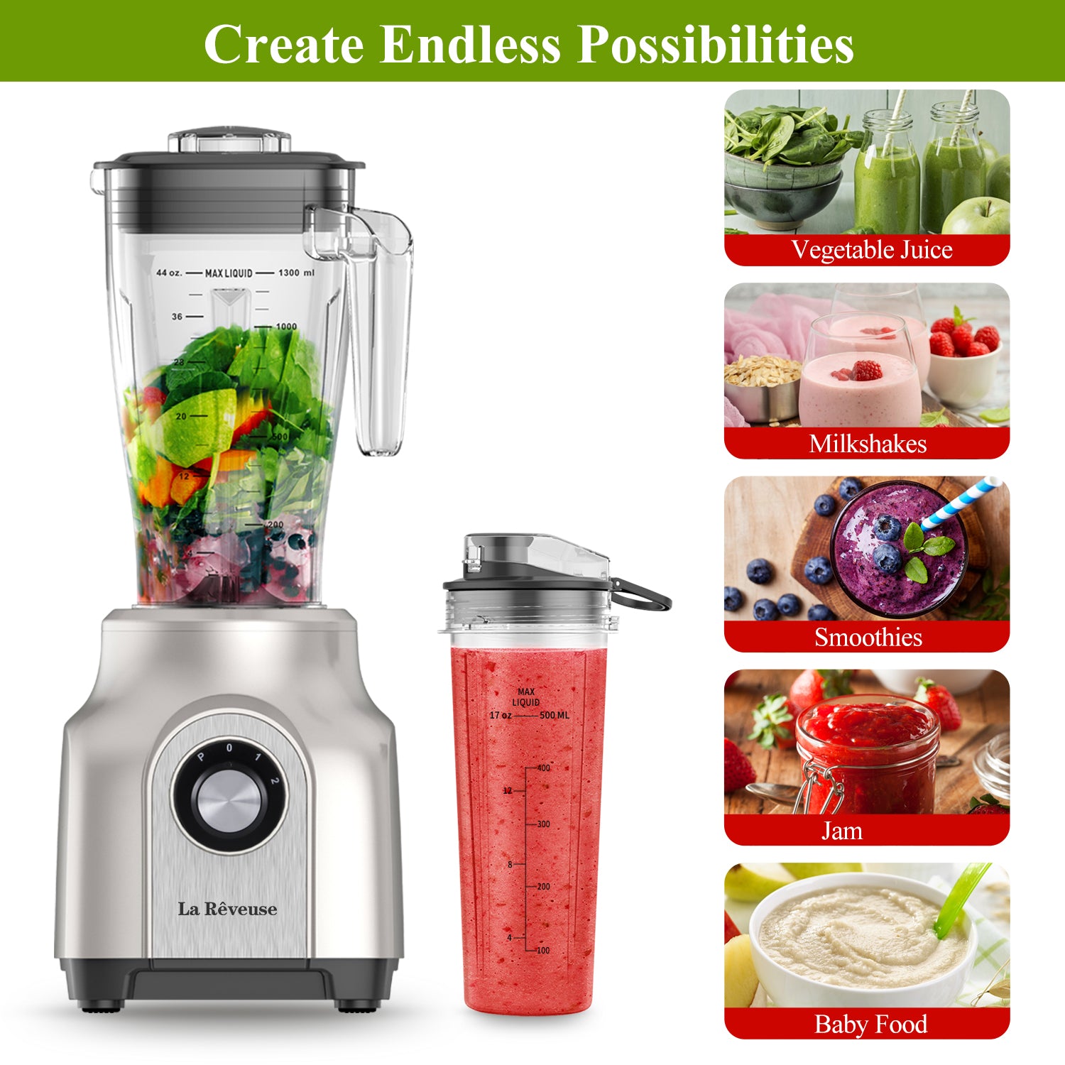 La Reveuse 2-in-1 Professional Blender — 450W, 44oz Pitcher