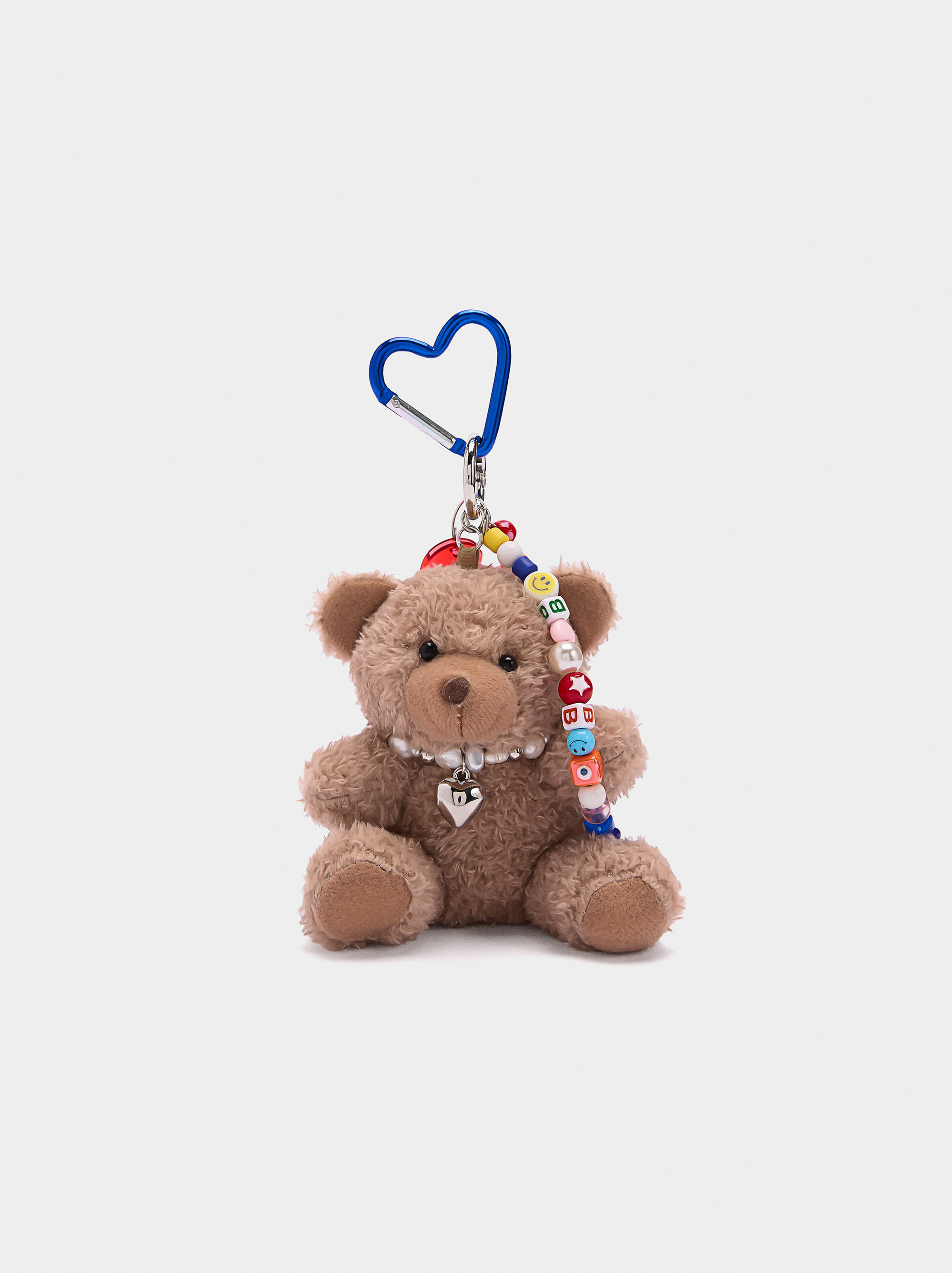 Llavero encantador con forma de osito y mosquetón en forma de corazón